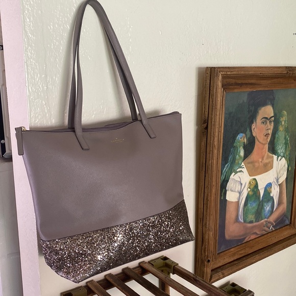 Kate Spade New York Greta Court Glitter Penny Tote Grey Silver | Imperfect - Picture 1 of 13